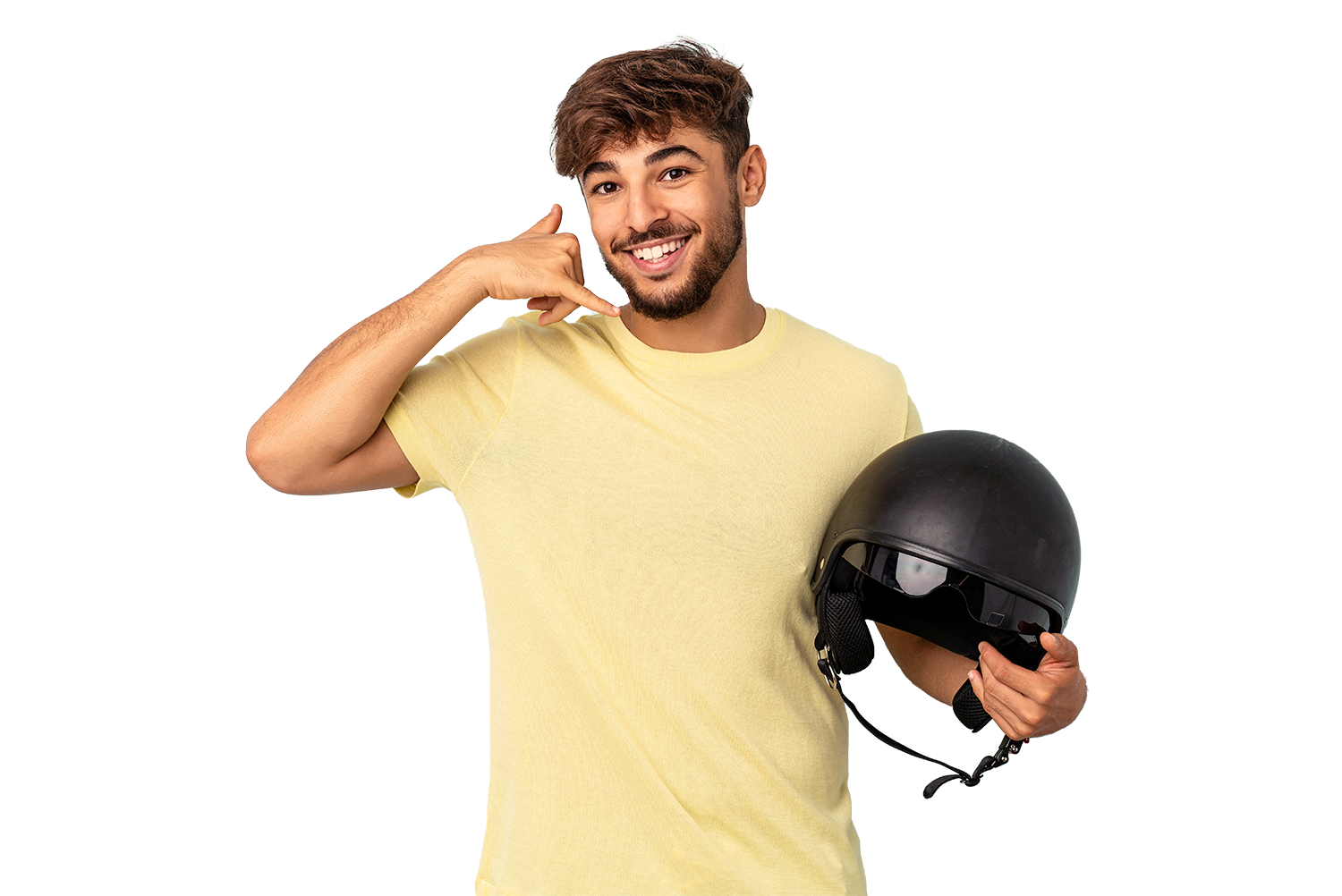 young-mixed-race-man-holding-motorcycle-helmet-isolated-blue-background-showing-mobile-phone-call-gesture-with-fingers